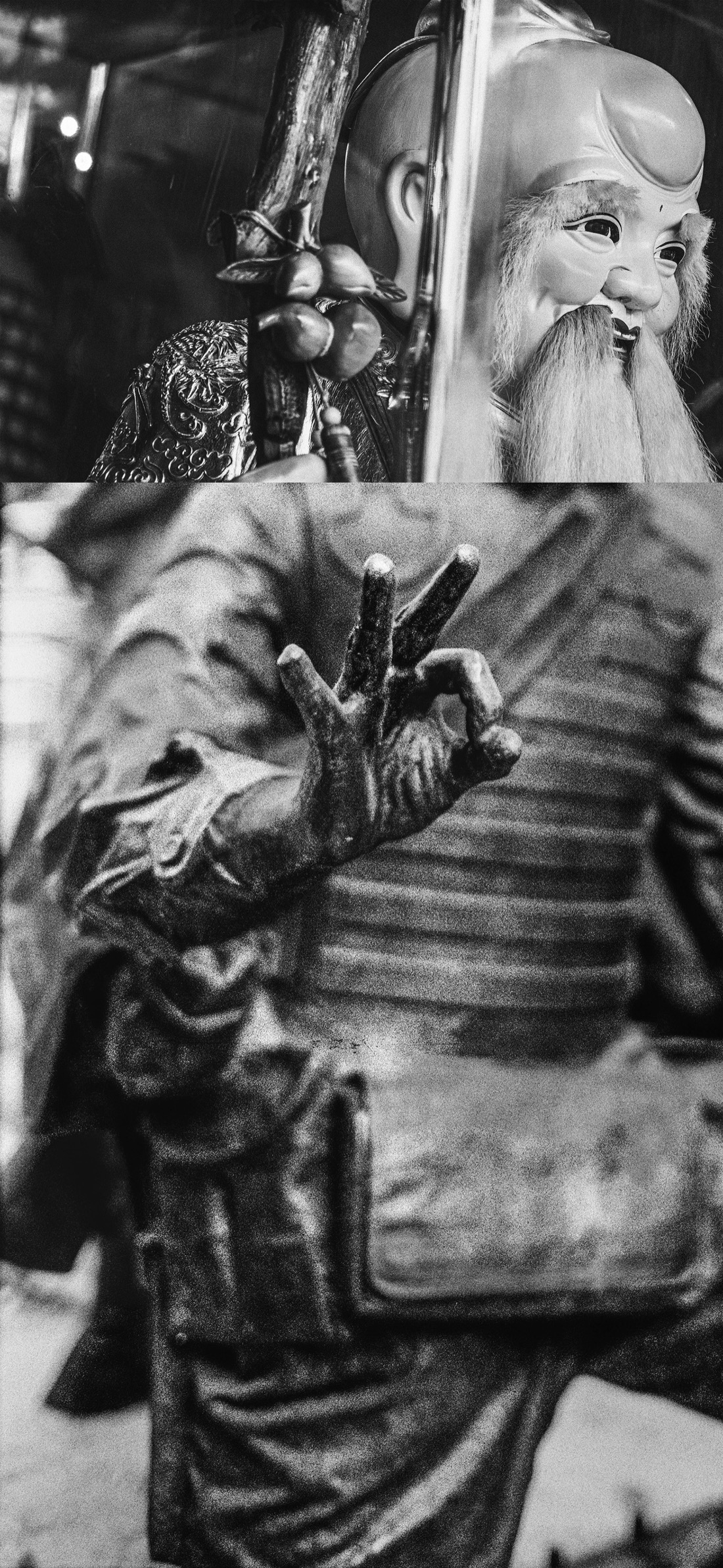 Love as Battlefield — Yue Lao statue and a soldier statue.